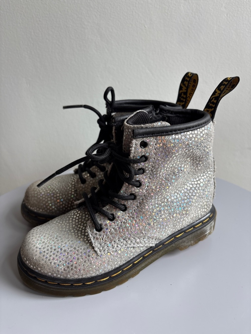 Dr Marten’s Boots, Silver Sparkles. Toddler Size 10 - Picture 2 of 6